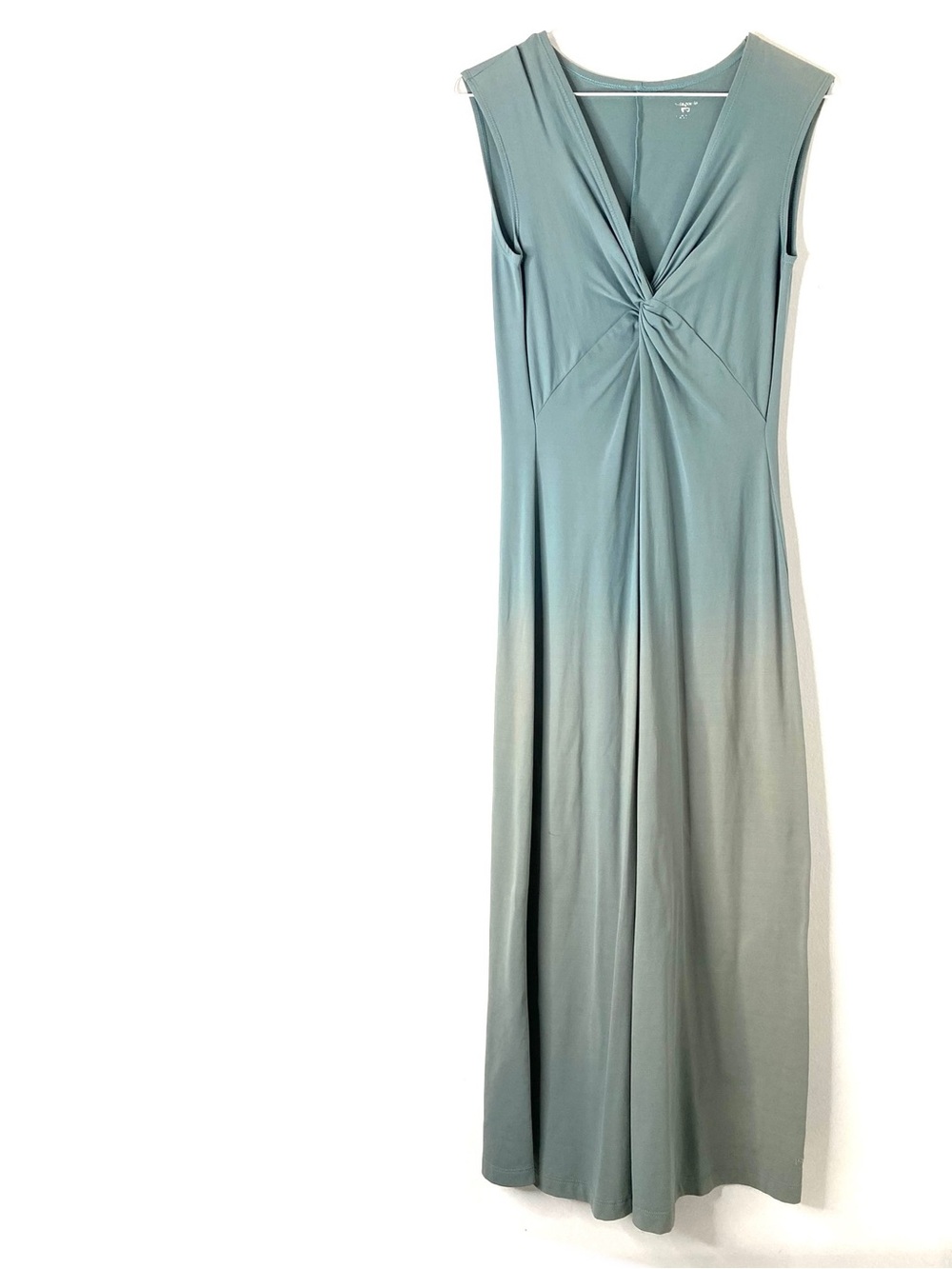 Patagonia Blue Mint Sleeveless Maxi Dress V Neck Stretch Gathered Detail
